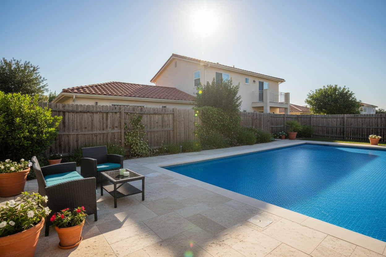 solar blanket to help hold heat in pool, reducing heating time